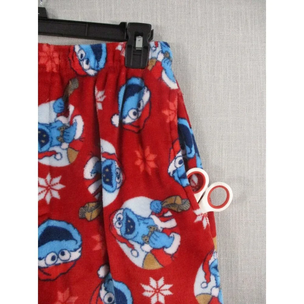 Sesame Street‎ Red Fleece Pajama Pants With Cookie Monster & Snowflakes Small